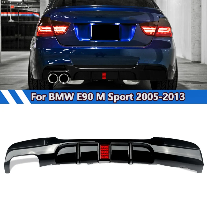 MAGICKIT Rear Bumper Spoiler Lip  with Led for Bmw 3 Series E90 318i 320i 328i 330i 335i 340i Diffuser with Brake Light 2005-12