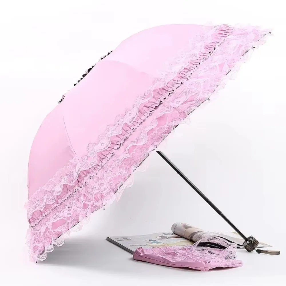 Vintage Lolita Folding Umbrella Thickened Photo Props Lace Sun Umbrella Anti-UV Protection Portable Princess Female Parasol