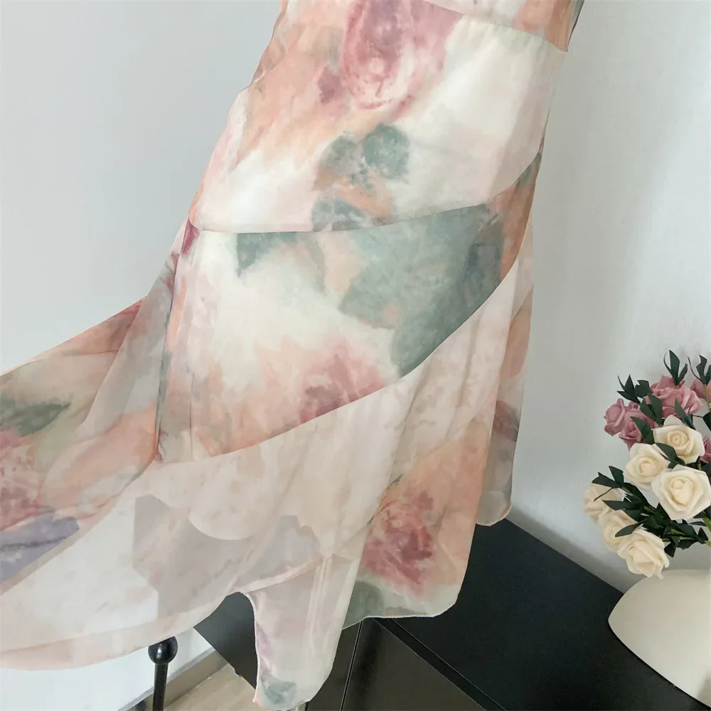 Summer Harajuku Design Spaghetti Strap Dress 2024 New senza maniche elegante abito floreale Sexy abiti da fata asimmetrici donna