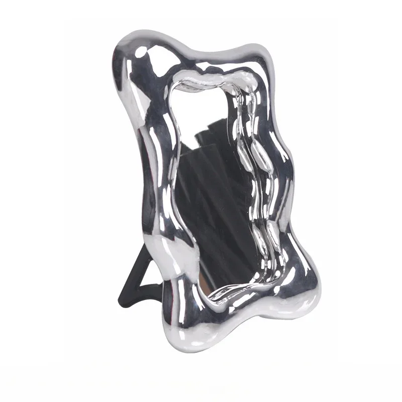 

Small Makeup Decorative Mirrors Desktop Handicraft Asymmetrical Decorative Mirrors Wavy Hand Cute Specchio Room Decoration