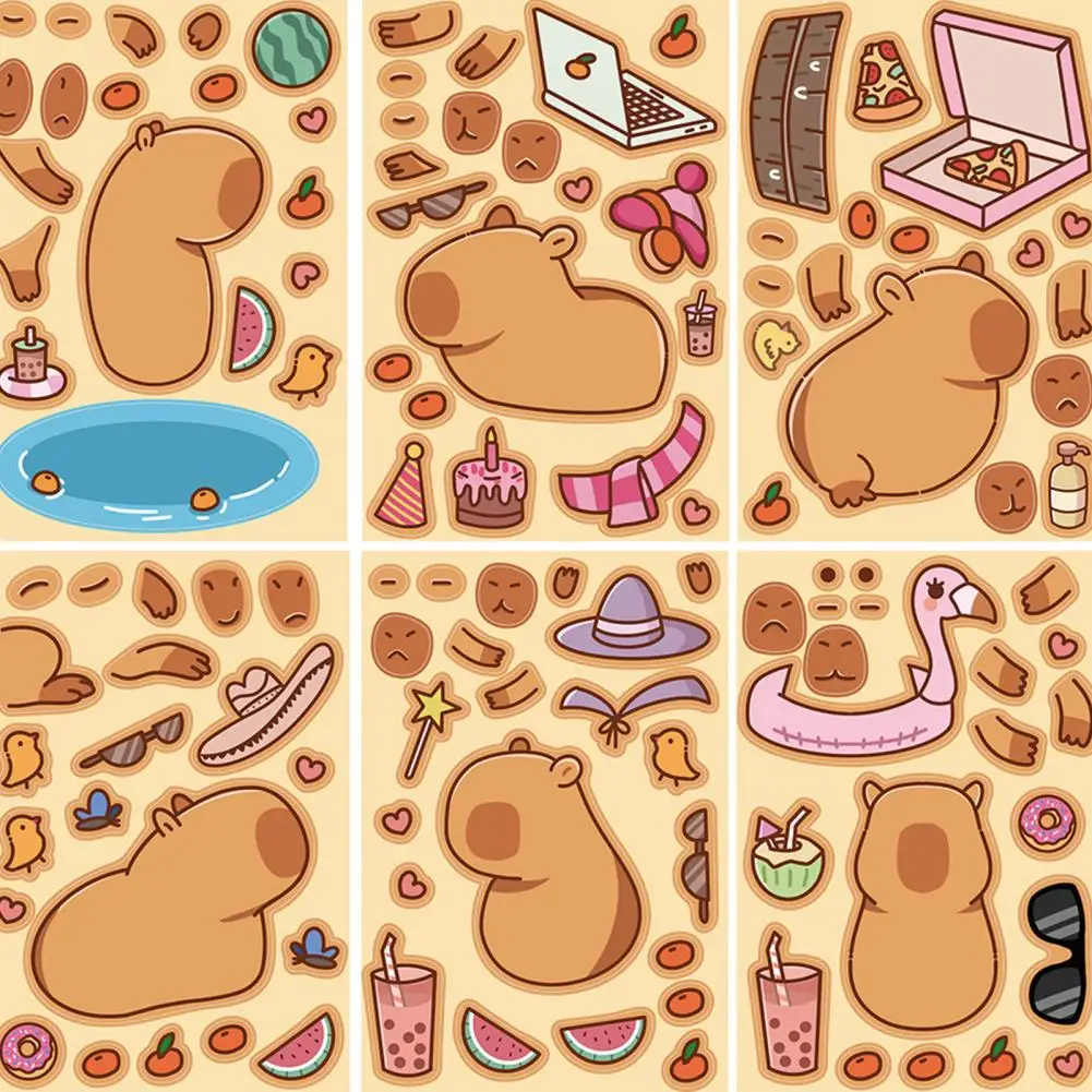 8Pcs Cartoon Sticker Vibrant Durable Cute Capybara Pattern Sticker Waterproof Stationery Sticker for Kids