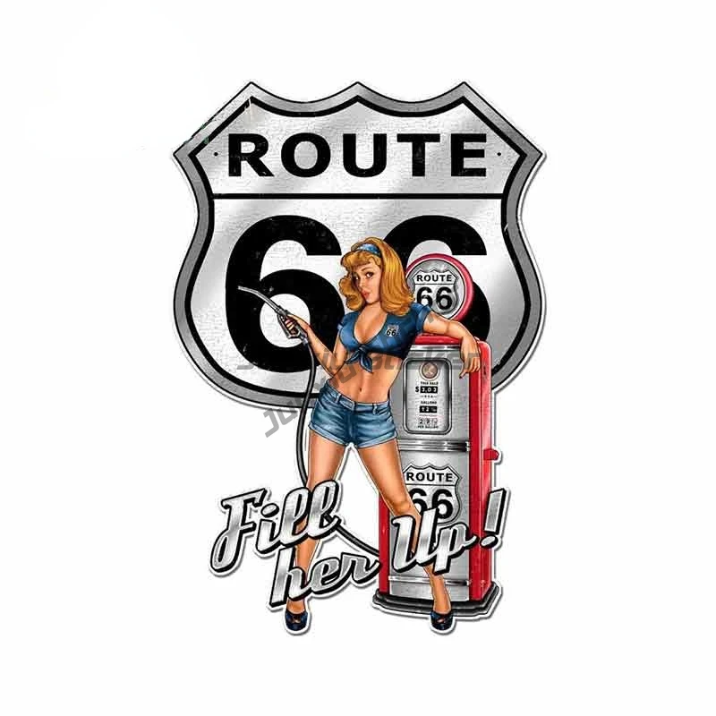 Route 66 Old School Style Creative Badge PVC Sticker for Decorate Wall Laptop Car Window Glass Motorcycle Decal Accessories