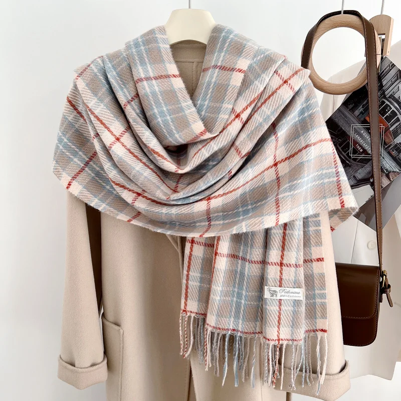 

Женский клетчатый шарф с атмосферной имитацией кашемира, зимняя высококачественная универсальная шаль, теплый шейный шарф для пары