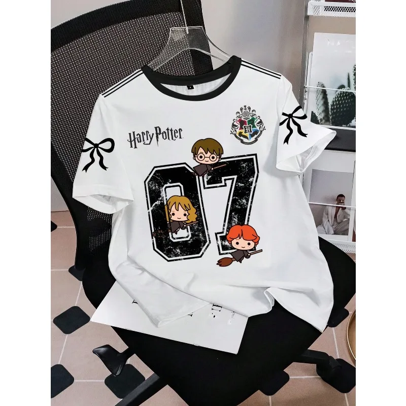 Cute Harry Potter Character T-Shirt Women Men Kawaii Short Sleeve Shirt Summer Oversized Loose Casual Vintage Anime Graphic Top view 3