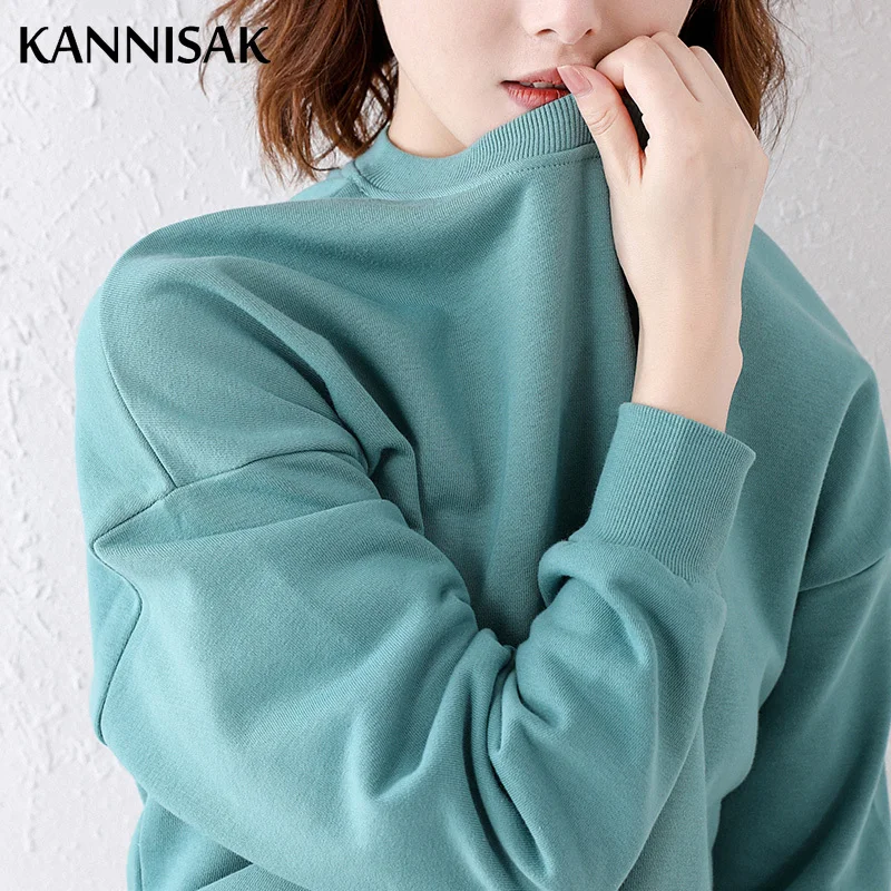 Women Sweatshirts O-neck Cotton Loose Long Sleeve Outerwear Spring Autumn Casual Sweatshirt Solid Womens Pullovers Harajuku Top