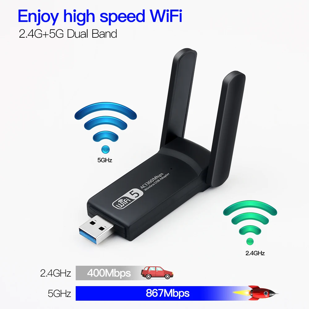 1300Mbps WiFi Dongle USB 3.0 Adapter Dual Band 2.4G/5Ghz 802.11AC WiFi 5 Ethernet Network Wireless Wlan Receiver For PC Laptop