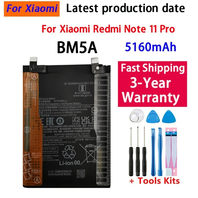 Brand New BM5A 5160mAh Battery For Xiaomi MIUI Redmi Note 11 Pro 11pro Phone Replacement Batteries Bateria Batterij+Tools