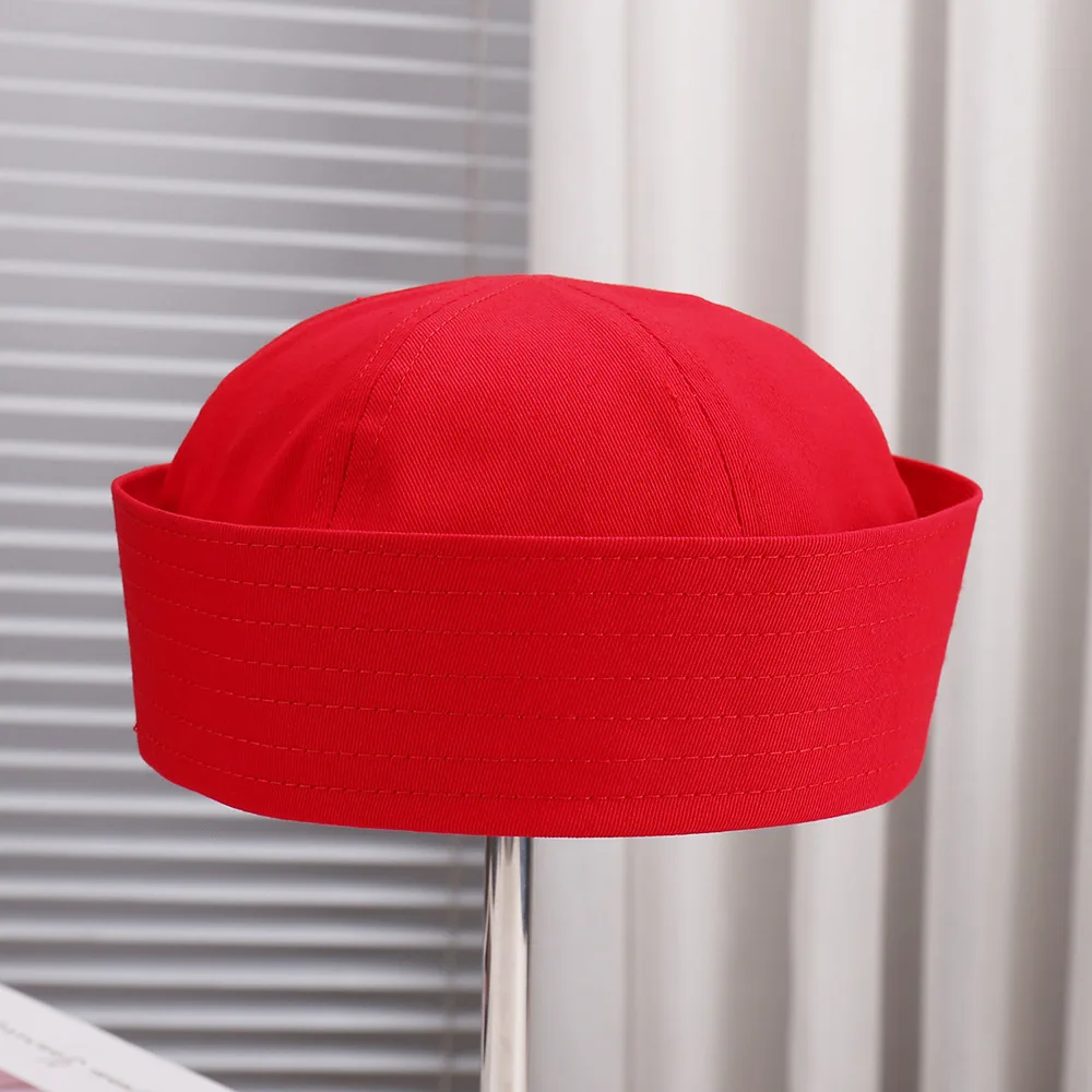 Customizable Striped Sailor Hat Women's Korean Style Cute Turn-Up Brim Cap All-Season Lightweight Heat-Transfer Ready