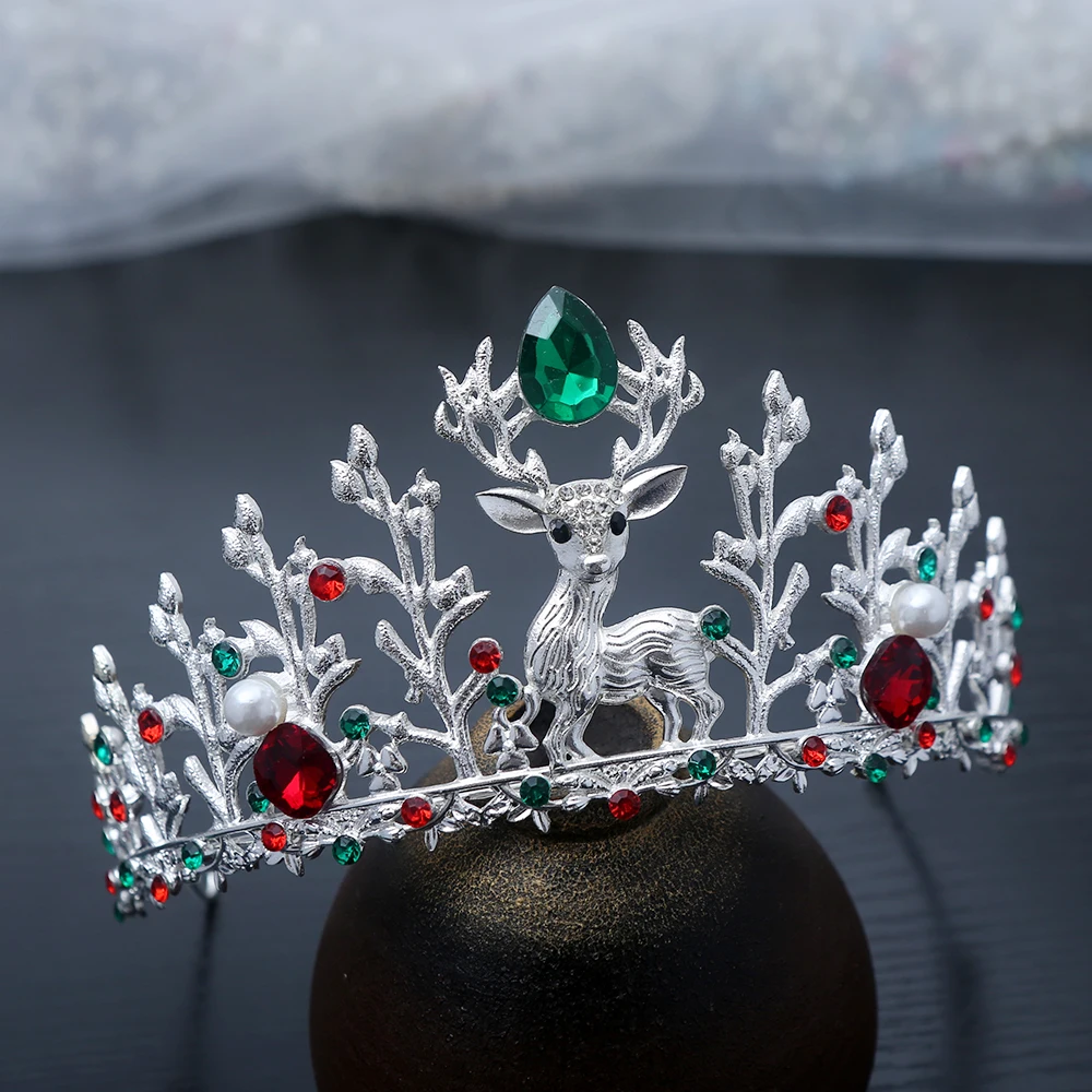 1 pezzo di tiara natalizia con fiocchi di neve, pietre preziose, corona per capelli, intricato design festivo, perfetto per feste natalizie, cosplay, glamour reale