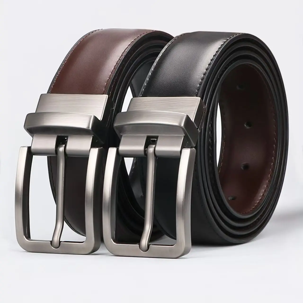 Luxury and fashionable men's leather belt,alloy rotating business men leather suitable jeans belts for both men and women