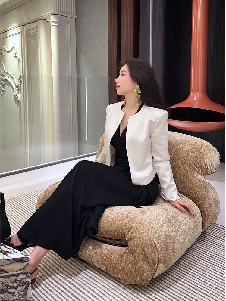 

YANGXIAOJING Women's Tailored ort Jaet Acetate Fabric Slim Fit Sle Commute Sle Faion Outerwear New Autumn Model