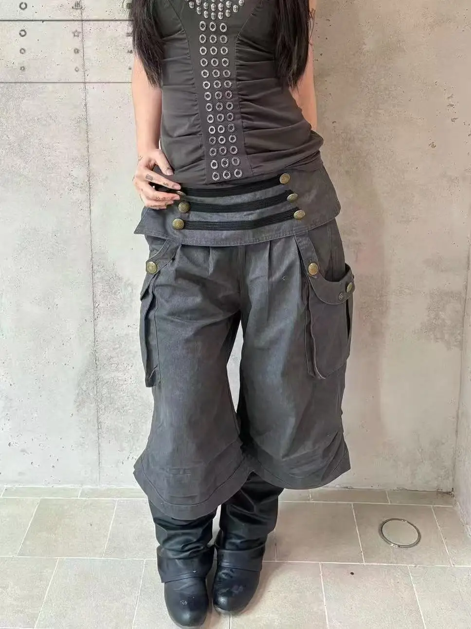 Summmr Women American Retro Jorts Cargo Jeans Shorts Calf-Length Abi Y2K Japanese Harajuku 2000s Denim Capris Pants High Street