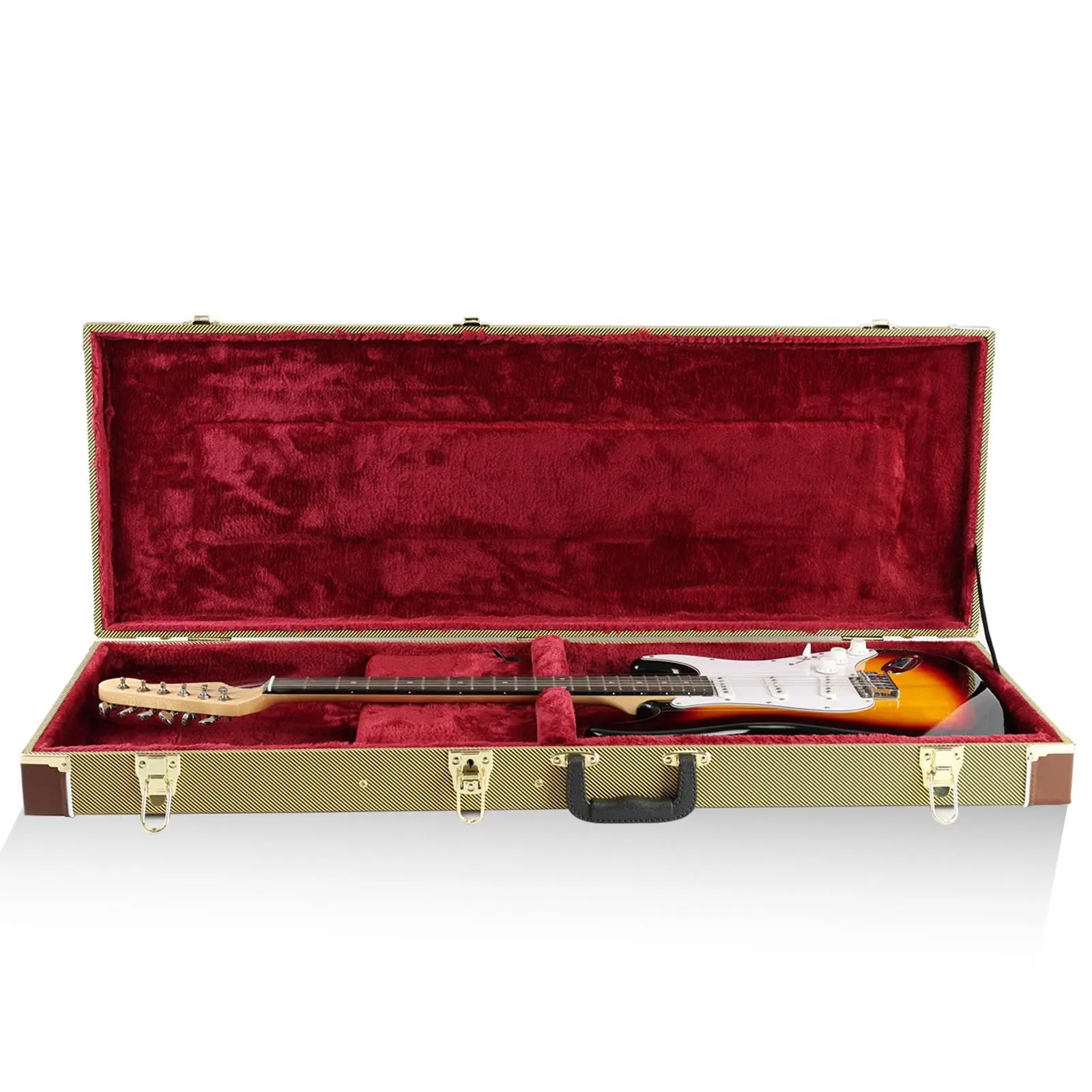 

Чехол для электрогитары, пыленепроницаемый, ударопрочный, с защитным замком, металлическими ножками, жесткий дорожный кейс для электрогитары