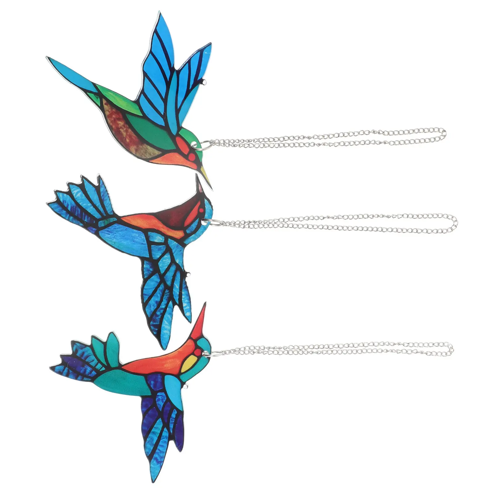 3Pcs Acrylic Hummingbird Sun Catcher Hanging Window Decor Lovebirds Parrot Stained Glass Style for Indoor Outdoor Spring Birds