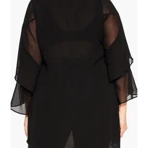 Schichten von weiblichen Faltenhülsen, großer Bluse, lässige schwarze Bluse von Frauen, Bürodame, Linie A, Frühling, Herbst, Ausschnitt V, neue Mode 10 Hauptverkäufe Black Plus Size Bluse - №4