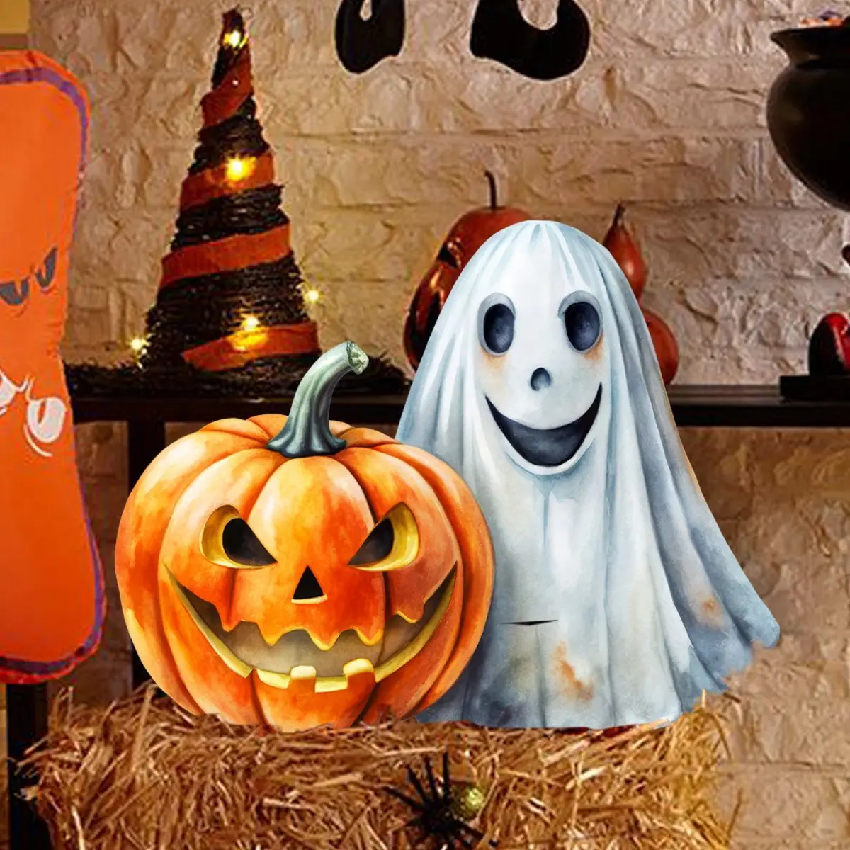 Waterproof Flat Printed Pumpkin Head Garden Stake Halloween Lawn Insert Sign Pumpkin Face Yard Marker Outdoor Courtyard Hallowee