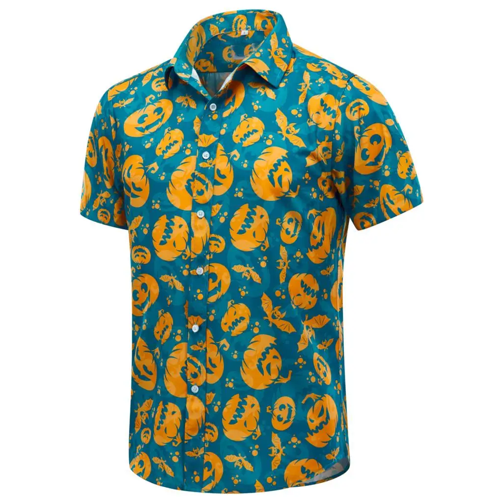 Halloween Shirt Pumpkin 3d Printed Shirts Men's Women's Hawaii Shirts Men's Vocation Blouses Lapel Shirts Cuba Camisas Teens