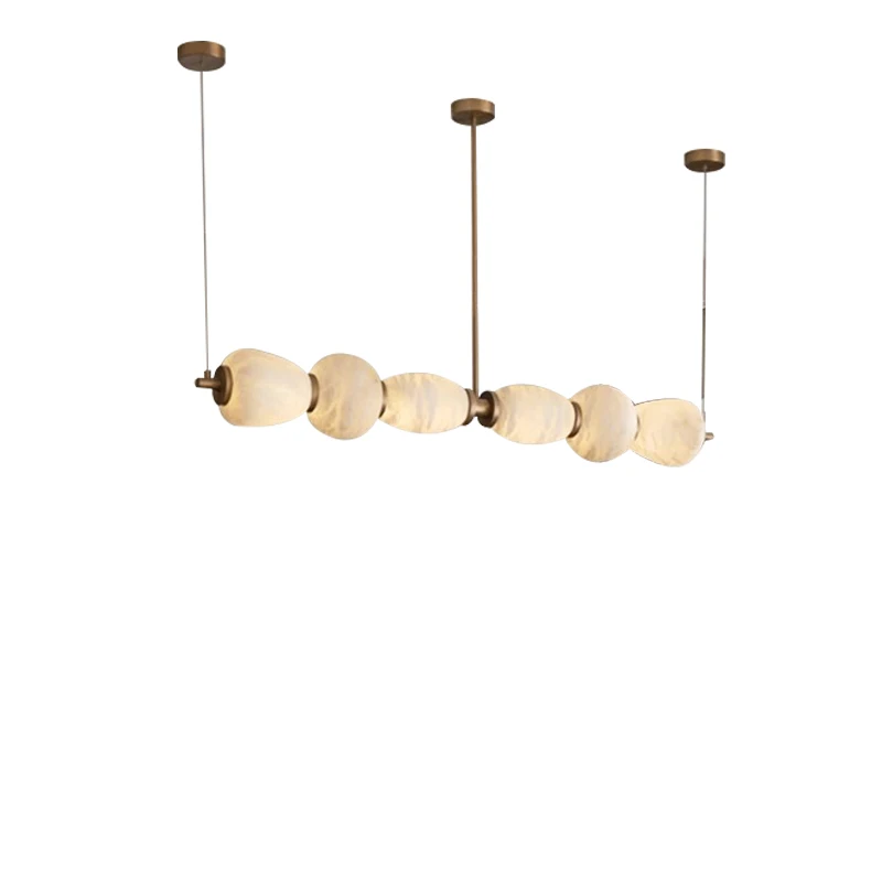 

Get this Designer Spanish Marble Luxury Long Chandelier for Your Dining Room Kitchen Island Decoration White Stone Light Fixture