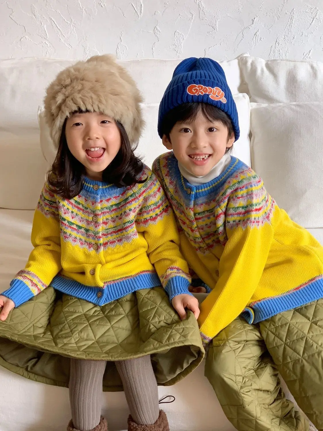 Kinderkleidung im koreanischen Stil 2026 Neue Winter Vintage Fair Isle Jacquard Strickjacke für Mädchen – Detail 1