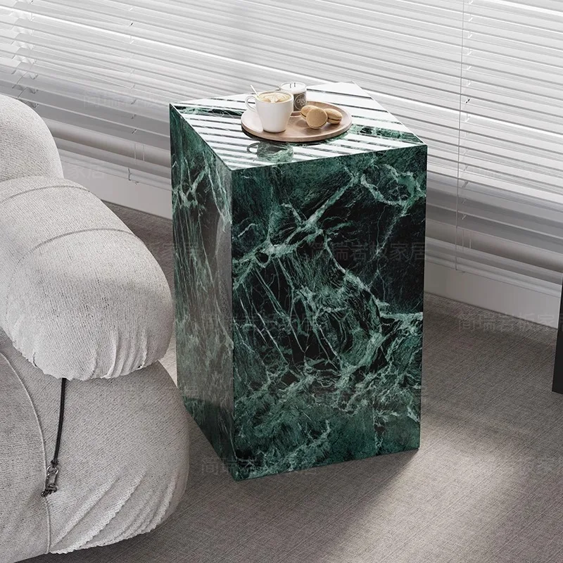 Green rock slab sofa edge several Italian light luxury Internet celebrity living room rock slab coffee table flower stand
