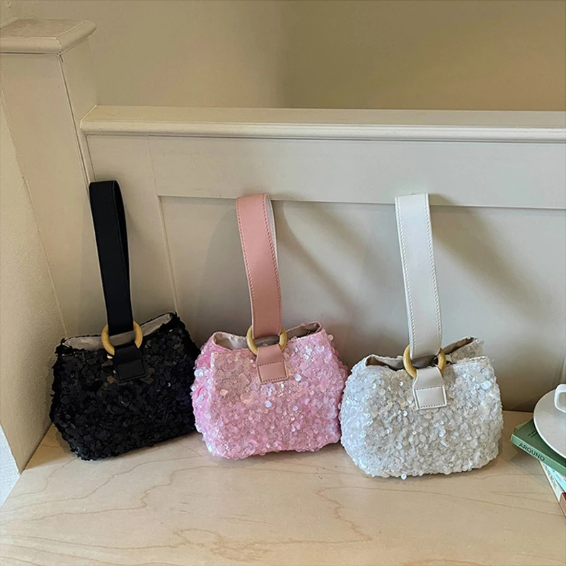 Pailletten-Handgelenktasche, glitzernde Handtasche, Damen-Clutch, einzigartige elegante Abendtasche für Partys, Hochzeiten, Bankette, Abendessen – Detail 2