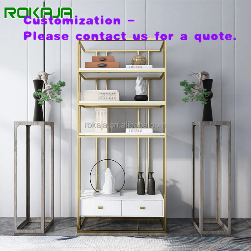 custom.Hot Sales Elegant Design Bookshelf Stainless Steels Frame Premium Shelves With Wooden Drawers School Home Multipurpose Bo