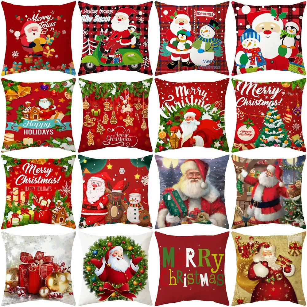 Dacron Christmas Cushion Cover Fashion Short Plush Printing Home Decoration Pillow Case