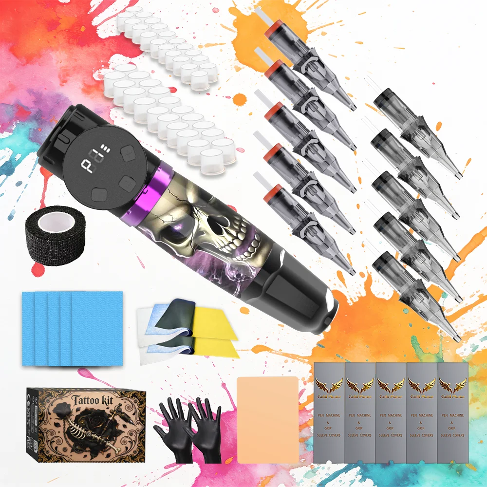 

Goldplume Tattoo Pen Set - Includes 10 Tattoo Needles, Tattoo Machine Set (with Wireless Tattoo Power Bank and Professional Tattoo Supplies)