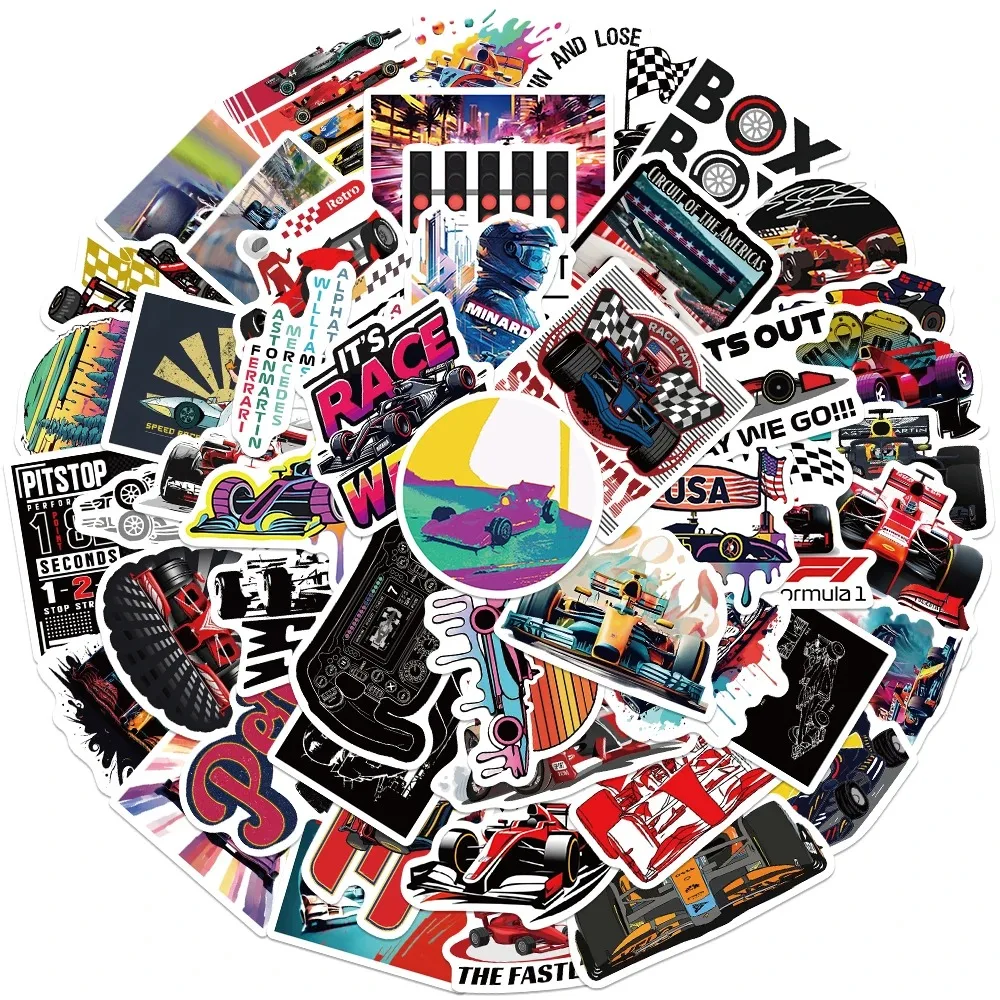 10/30/50pcs F1 Formula One Racing Stickers Funny Cartoon Graffiti Decal Laptop Luggage Skateboard Motorcycle Bike Helmet Sticker