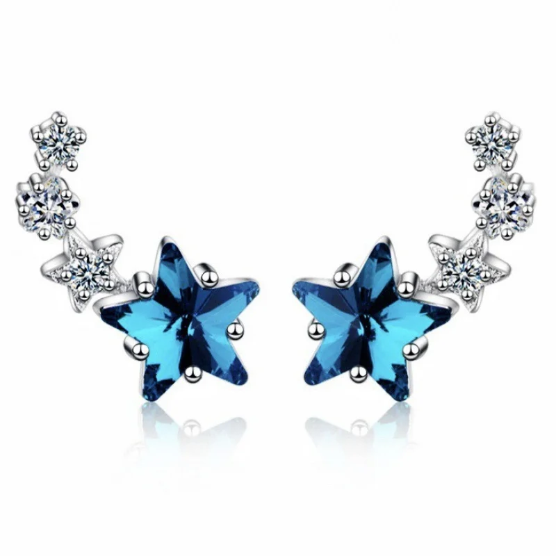 

A high-quality blue star-shaped crystal cute mini earrings made of 925 sterling silver for ladies. It's a gift for