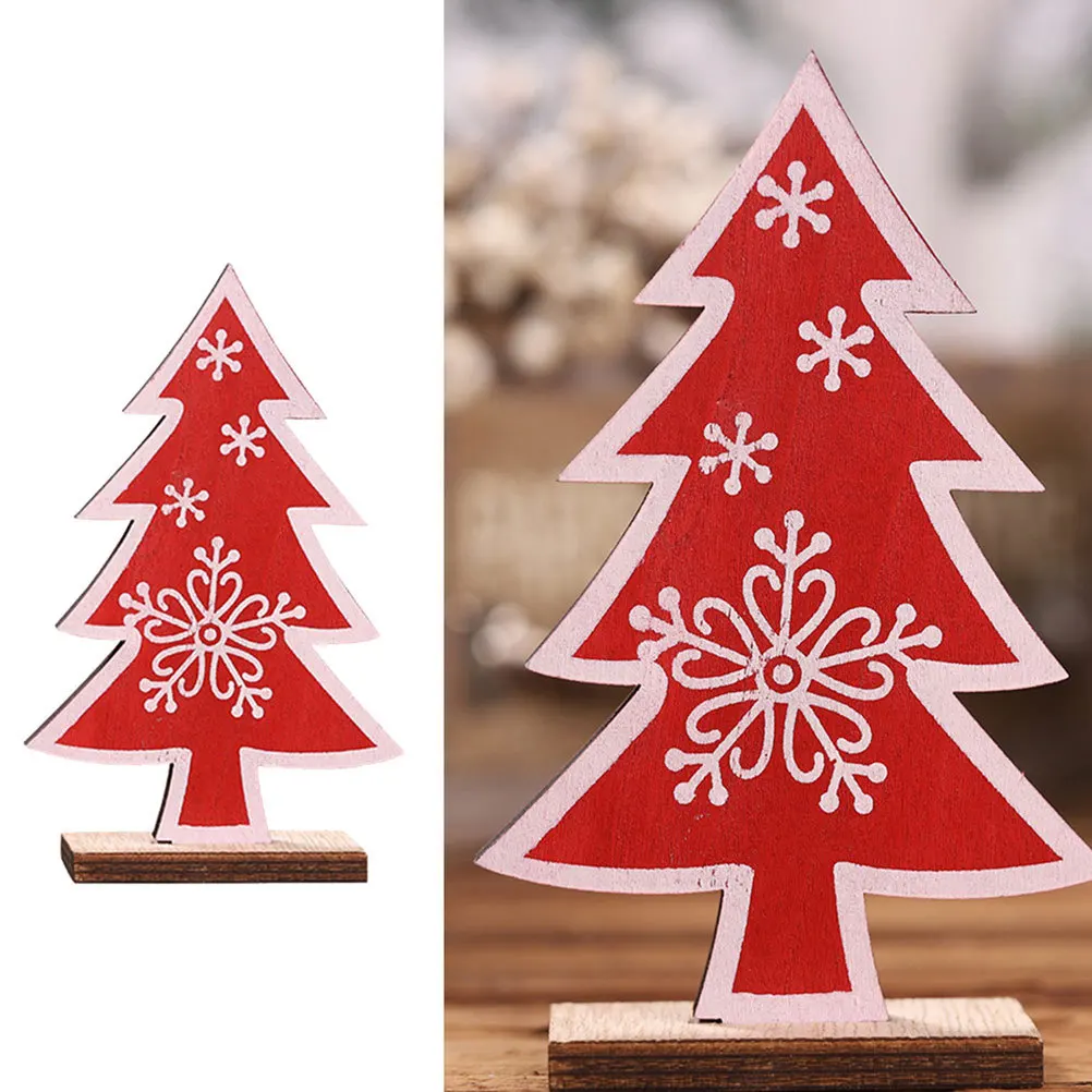

2 Pcs Christmas Tree Ornaments Holiday Table Decor Decorate Wooden Festive Desktop Decorations Mini Tabletop