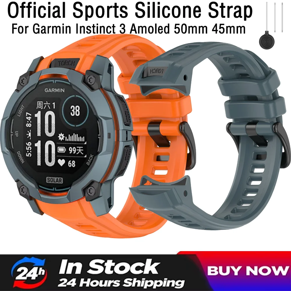 Oficjalny miękki silikonowy pasek do Garmin Instinct 3 Amoled 50mm 45mm sportowy pasek do zegarków Garmin Instinct 3 Solar 45mm 50mm bransoletka