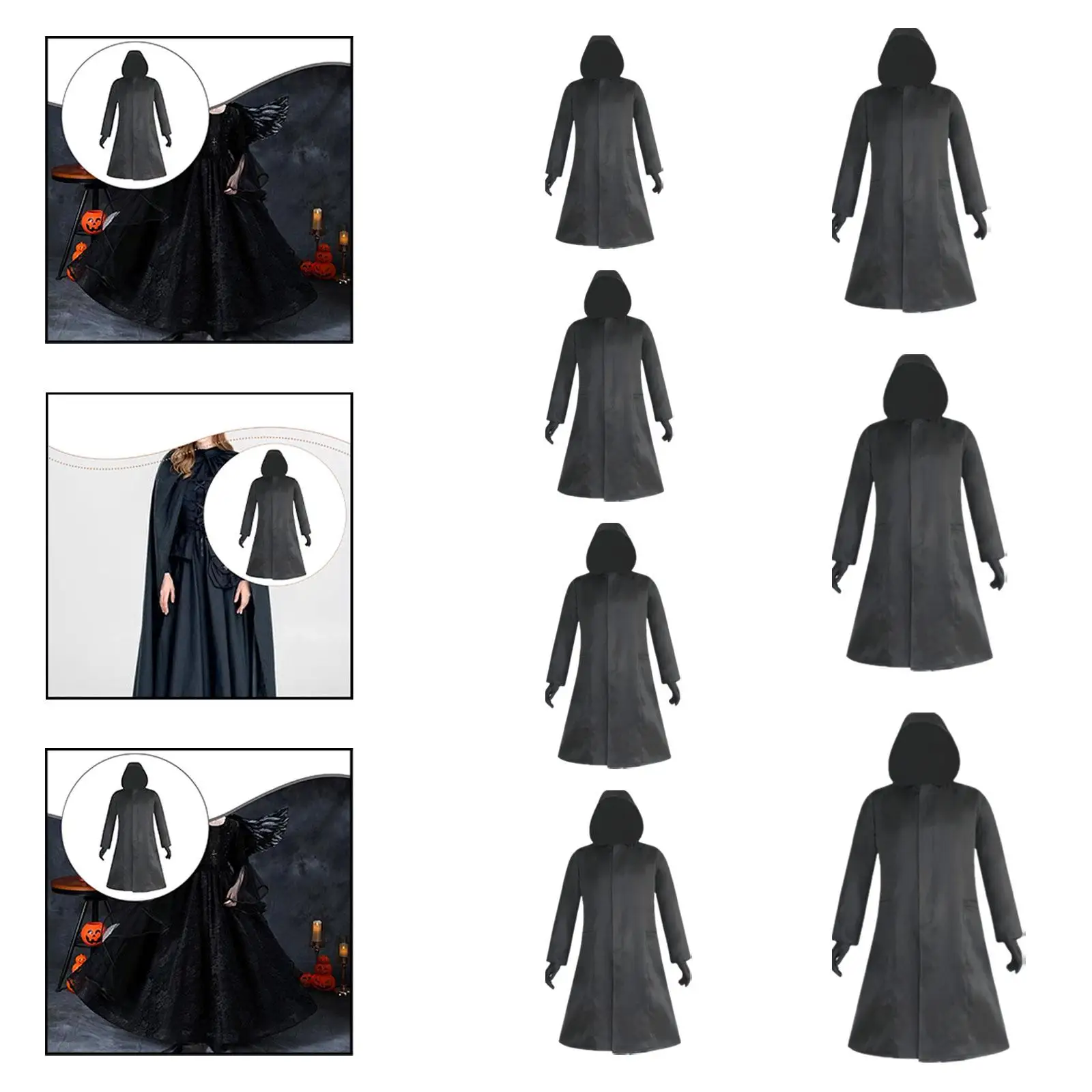 

Halloween Costume with Gloves Hooded Poncho Windbreaker Black Cloak for Masquerade Photo Props Carnival Dress up Party Favor