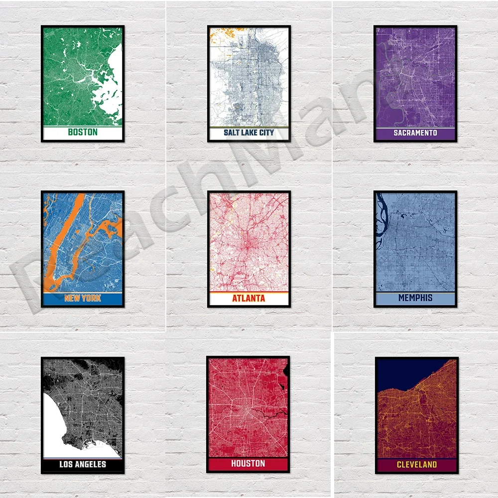 City Map Poster Set  Minneapolis Salt Lake City Colorado Boston Cleveland Sacramento Memphis Atlanta Los Angeles North Carolina