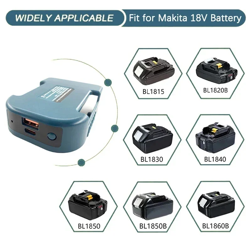 Battery Holder For Makita 18V Li-ion Battery With USB Type-C Outdoor Charging Battery Adapter Battery Storage Rack for BL1830