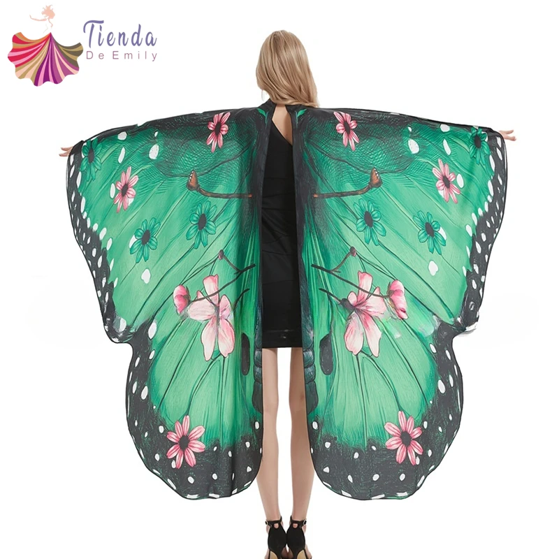 Butterfly Wings Adult Fairy Dress Up Cape Flower Printed Halloween Party Costume Props Wing Shawl Cosplay Accessory Stage Cloak