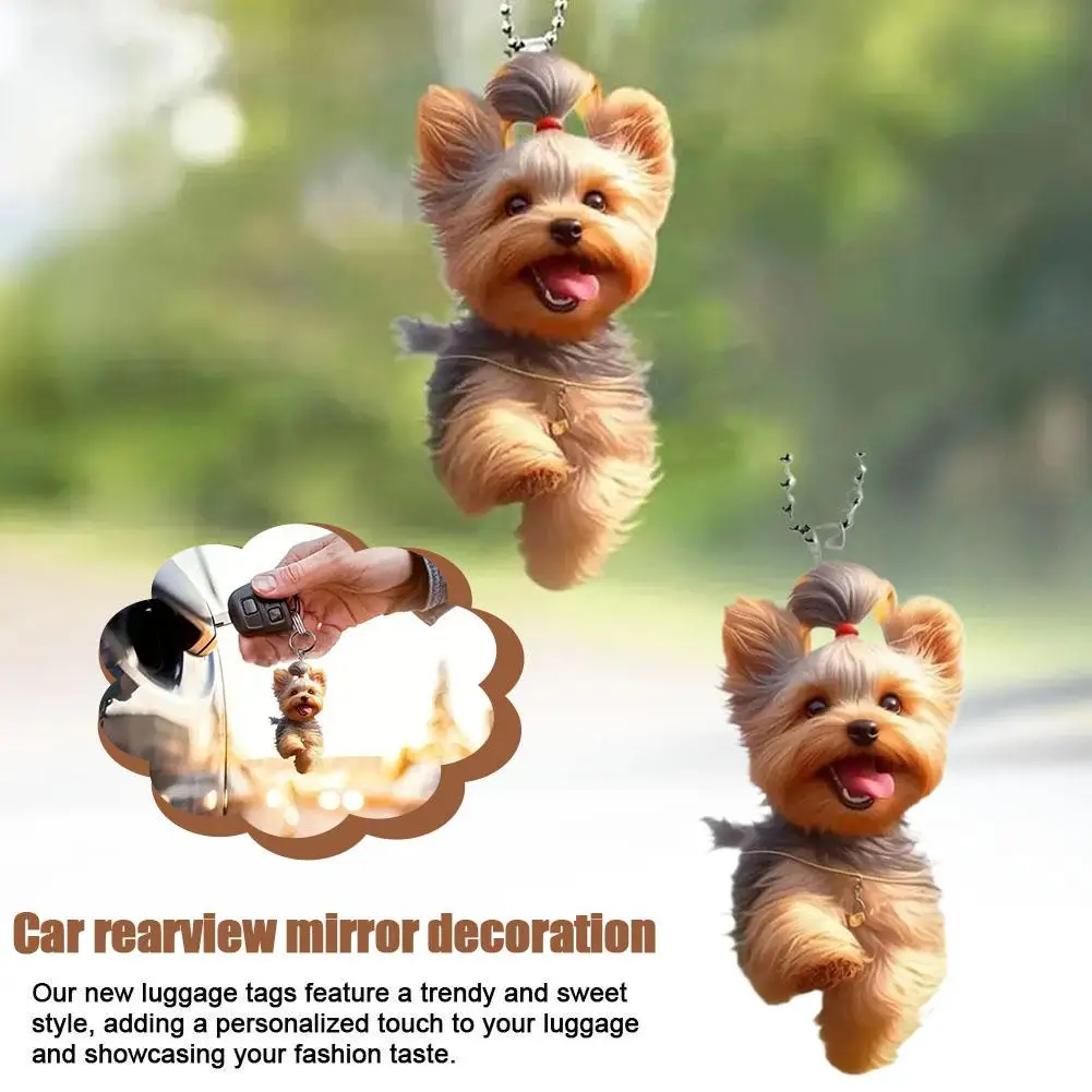 Cute Acrylic Happy Running Dog Flat Car Rearview Mirror Decoration Bag Keychain Pendant 2DColorful Fun Accessories Funny