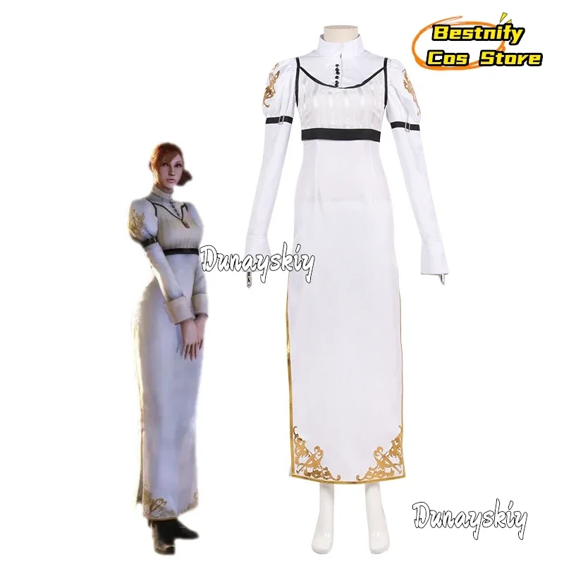 CosplayGame Kyrie Cosplay Costume Slim White Long Dress Lolita French Maid Role-playing Women's Dresses Anime Outfits Wig Prop S