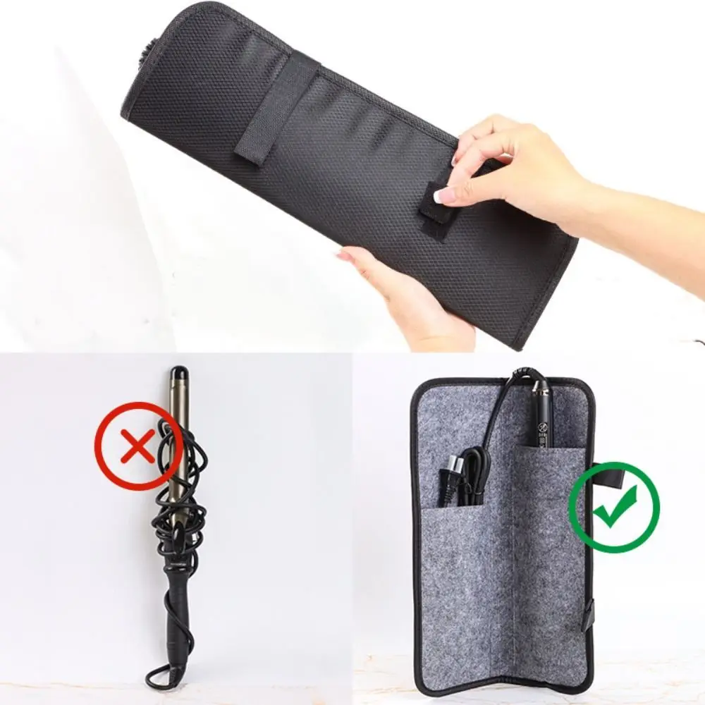 Nylon Hair Straightener Storage Bag Hair Styling Tool Black Curling Iron Carrying Case Easy Carrying Heat Resistant Mat Pad
