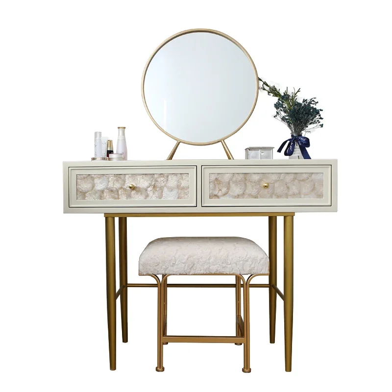 

Nordic simple bedroom dressing table, multifunctional dressing table, stainless steel light luxury shell dressing table