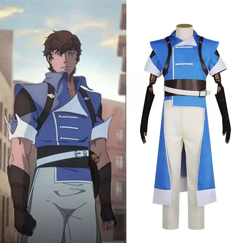 

Richter Belmont Cosplay Costume Anime Castlevania Nocturne Uniform Cloak Top Pants Glove Set Men Halloween Party Roleplay Suit