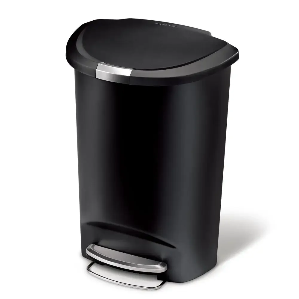 Black Plastic Semi-Round Step Trash Can with Lock Large Capacity Kitchen Garbage Bin Silent Close Lid Wall Bumper Custom Fit