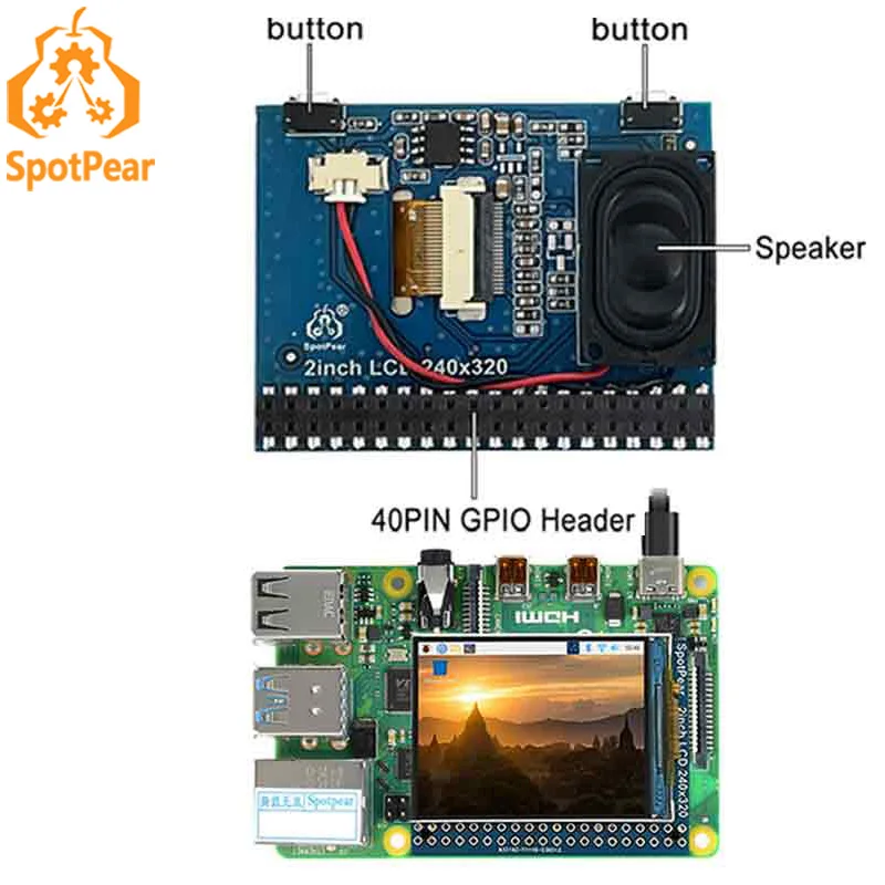 

Raspberry Pi 2inch LCD IPS Display Screen 240×320 onboard speaker support audio playback