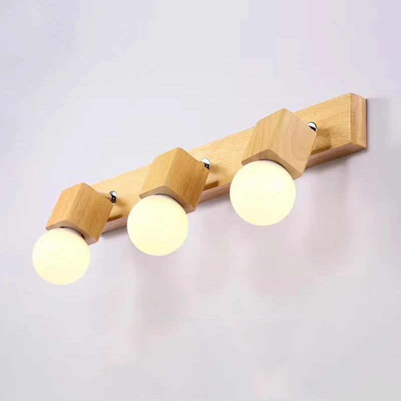 

Nordic Wood Art Block Wood Wall Light Simple Bedroom Mirror Front Led Wall Light Corridor Corridor Wall Light