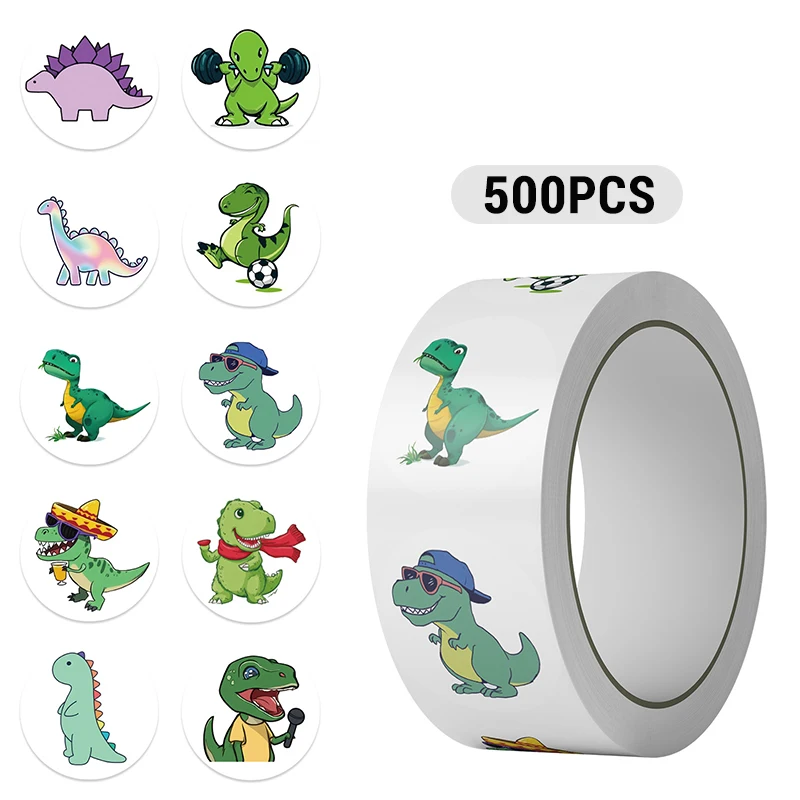 500 قطعة ملصقات ديناصور مستديرة طالب المعلم مدرسة مكافأة ملصق مغلف بطاقات المعايدة لوازم مكتبية خوذة الشارات