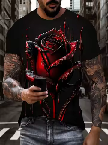 Mens Funny Red Roses 3D Printed T Shirt Summer Kroneck Flaps Casual Graphic Fashion Oversize Clothing