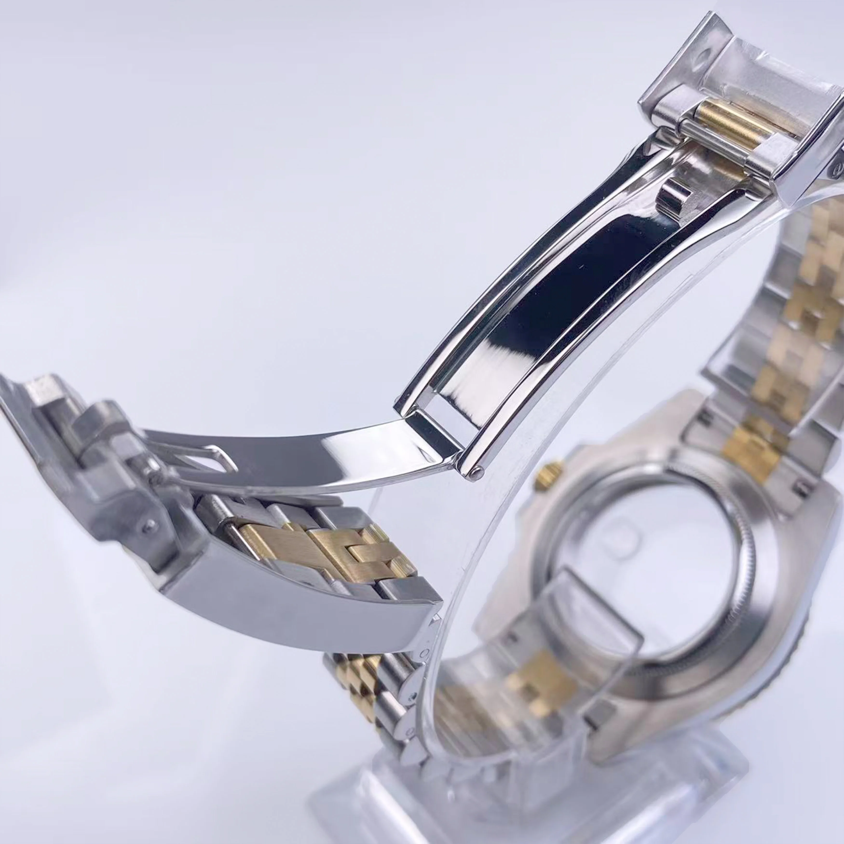 Alta qualidade 39mm nh35 caixa de relógio ouro vidro safira inoxidável à prova dwaterproof água caso caber nh35/36/38 movimento 28.5mm dial