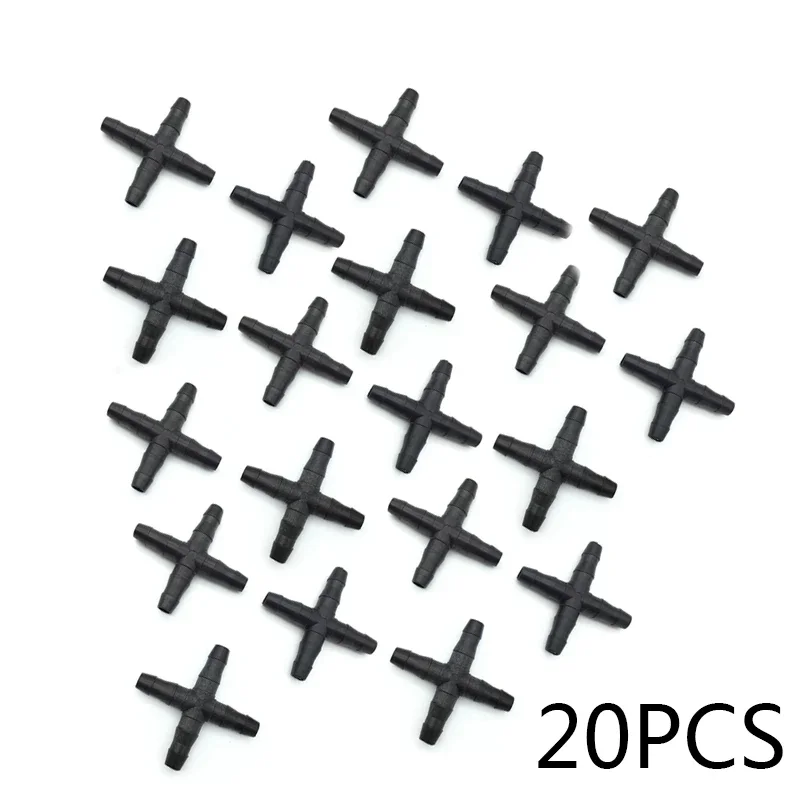 20Pcs Barbed Cross Fitting For 4mm ID Tubing Supports Four-Line Interconnection In Drip Irrigation And Water Control