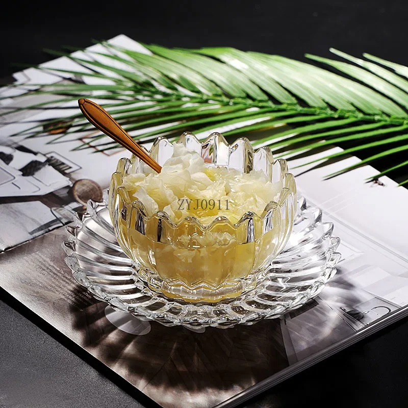 الإبداعية الكريستال والزجاج البتلة Tremella وعاء الحساء عش الطيور كوب الحلوى مجموعة أطباق