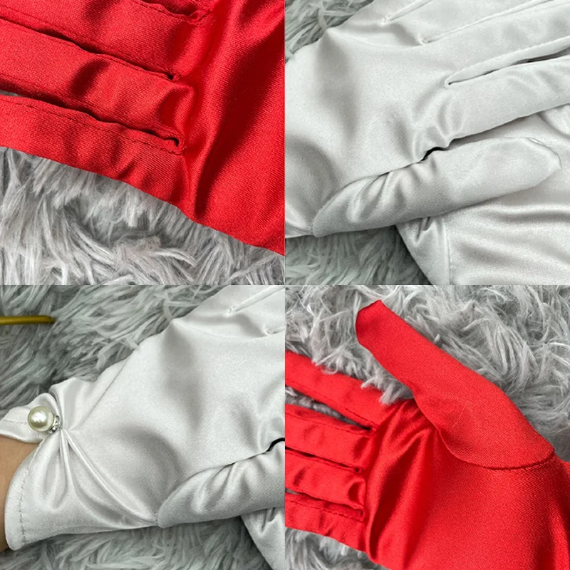 Women Satin Short Sexy Gloves Sunscreen Summer Anti-UV Elastic Thin Mittens Driving Full Finger Red White Black Dress Gloves